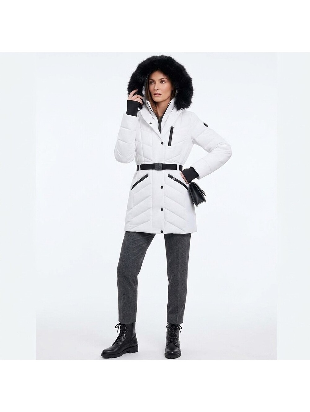 NWT Michael Kors Women's Belted Hooded Puffer Coat Jacket White Size M